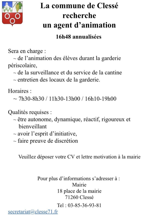 Offre d'emploi garderie
